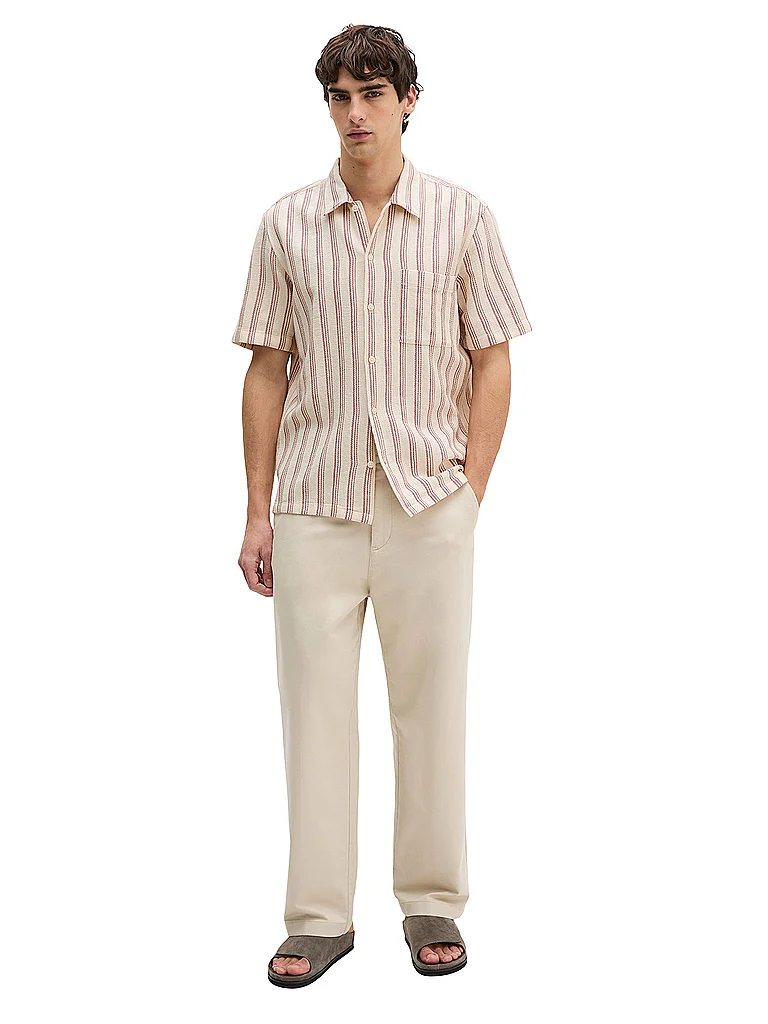 Kurzarmhemd MARC O'POLO "aus Bio-Baumwolle in Leno-Weave", Herren, Gr. S, Normalgrößen, light beige, Obermaterial: 100% Baumwolle, gestreift, regular fit normal, normaler Saum, Hemden 2